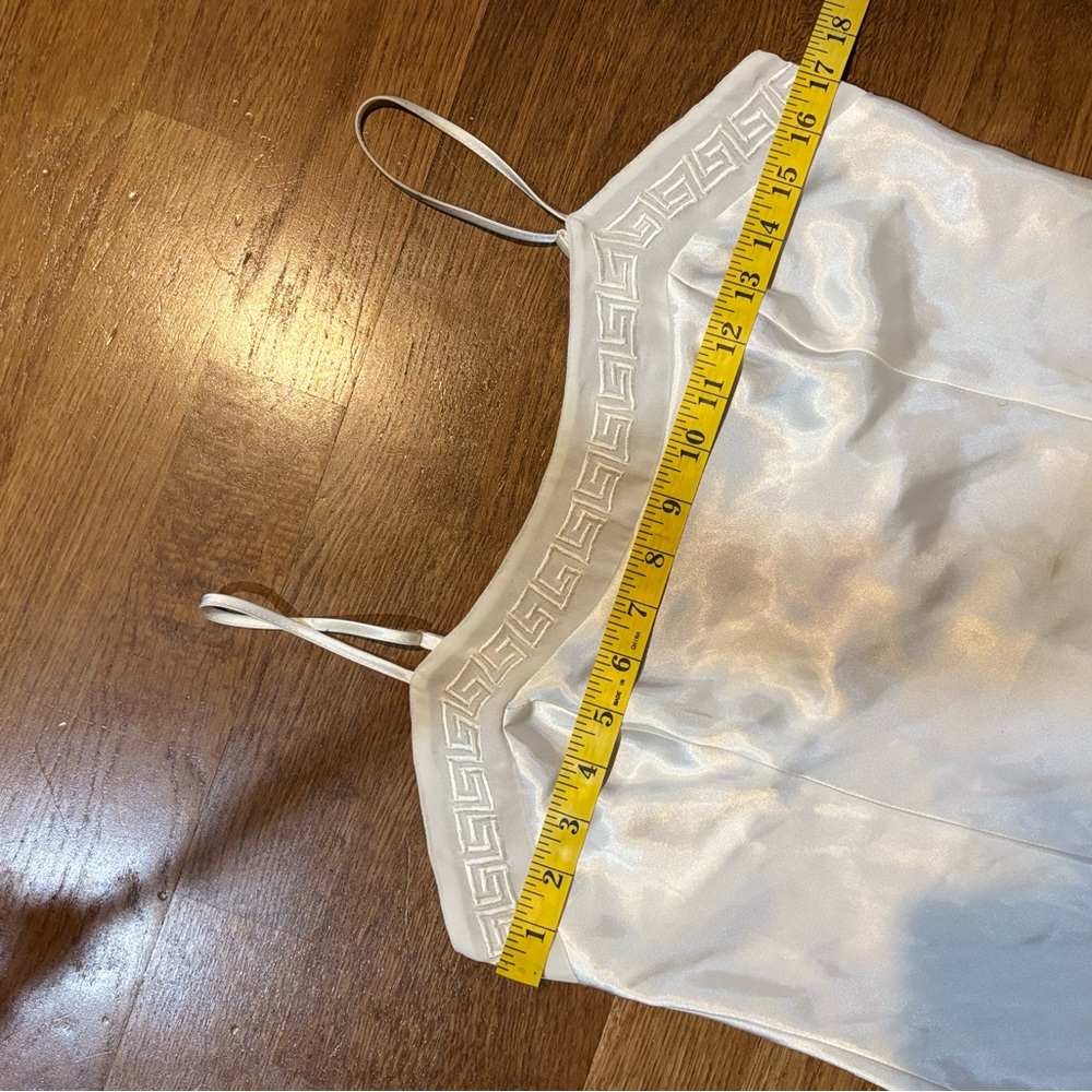 Vintage Vertigineux White Satin Slip Dress Greek Key Trim Y2K Size L - Picture 7 of 10